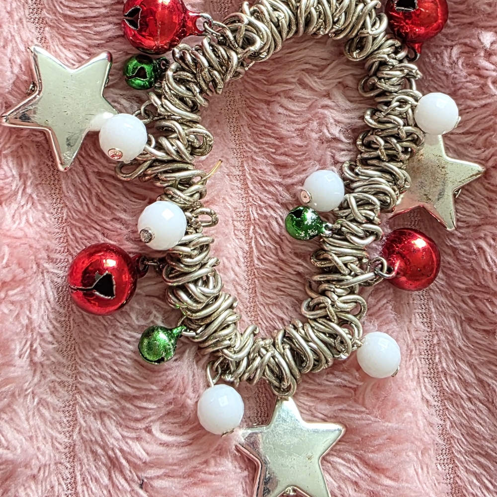 Festive Silver Star and Bell Bracelet